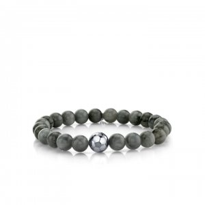 Men's Collection White-Gold Soccer Ball Bead on Grey Cat's Eye