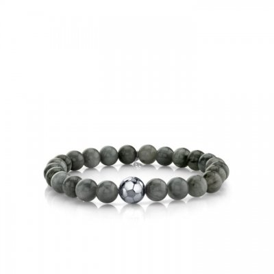 Men's Collection White-Gold Soccer Ball Bead on Grey Cat's Eye