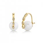 Gold & Diamond Marquise Eye Small Pearl Earrings