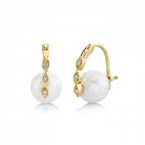 Gold & Diamond Marquise Eye Small Pearl Earrings