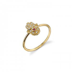 Gold & Diamond Hamsa Ring