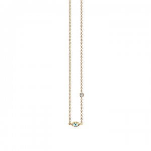 Gold Mini Enamel Evil Eye Necklace with Bezel-Set Diamond