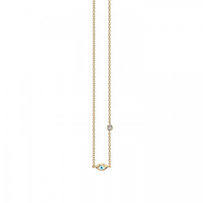 Gold Mini Enamel Evil Eye Necklace with Bezel-Set Diamond