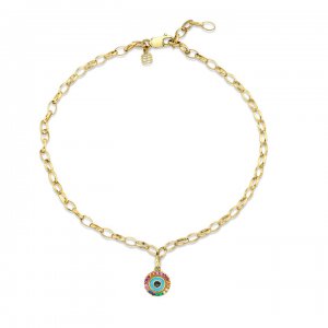 Gold & Rainbow Enamel Evil Eye Anklet