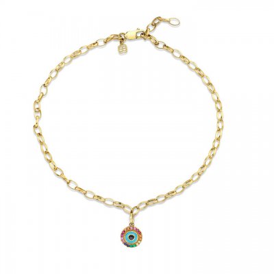 Gold & Rainbow Enamel Evil Eye Anklet