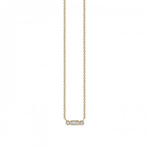 Gold & Diamond Baguette Round Bezel Necklace