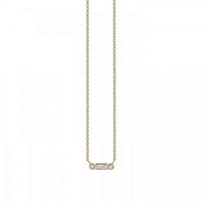 Gold & Diamond Baguette Round Bezel Necklace