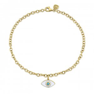 Gold & Bezel Diamond Sunburst Evil Eye Anklet