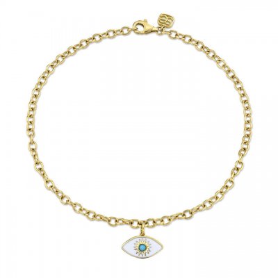 Gold & Bezel Diamond Sunburst Evil Eye Anklet