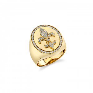 Gold & Diamond Large Fleur de Lis Signet Ring