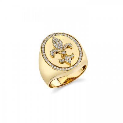 Gold & Diamond Large Fleur de Lis Signet Ring