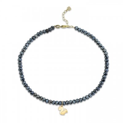 Pure Gold Small Squirrel Mystic Black Spinel Anklet