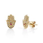 Gold & Diamond Hamsa Stud