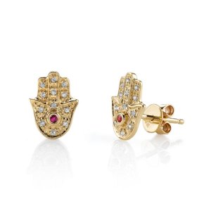 Gold & Diamond Hamsa Stud