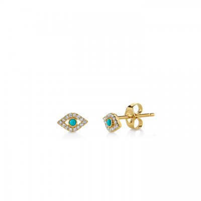 Gold & Diamond Mini Bezel Evil Eye Stud