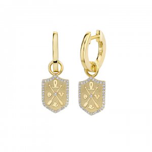 Gold & Diamond Love Crest Hoops