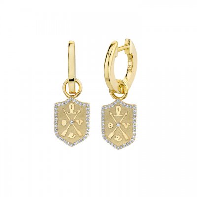 Gold & Diamond Love Crest Hoops