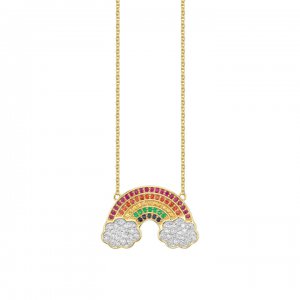 Gold & Pave Gemstone Rainbow Necklace