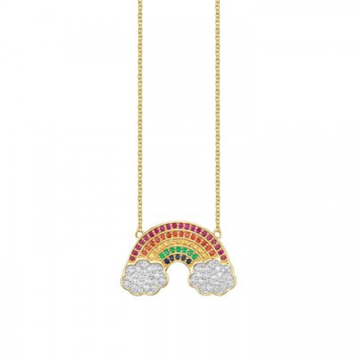 Gold & Pave Gemstone Rainbow Necklace