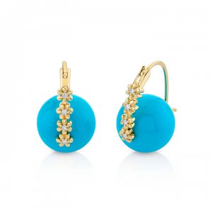 Gold & Diamond Tiny Daisy Turquoise Earrings