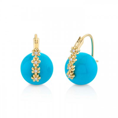 Gold & Diamond Tiny Daisy Turquoise Earrings