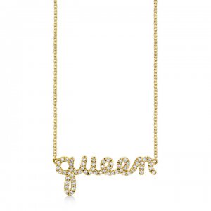 Gold & Diamond Queen Script Necklace