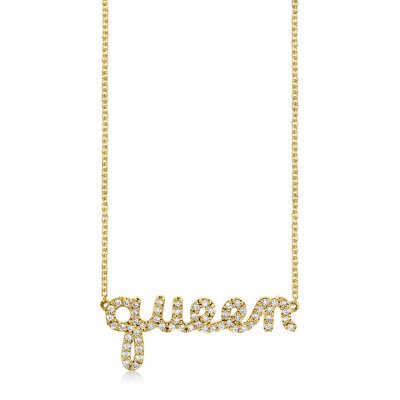 Gold & Diamond Queen Script Necklace