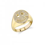 Gold & Diamond Happy Face Pave Signet Ring