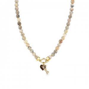 Gold & Diamond Love & Heart African Opal Necklace