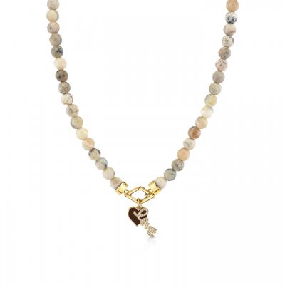 Gold & Diamond Love & Heart African Opal Necklace