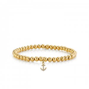 Gold & Diamond Small Anchor On Gold Beads