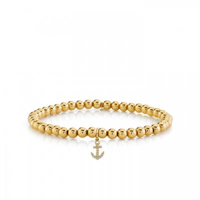 Gold & Diamond Small Anchor On Gold Beads