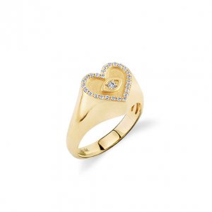 Gold & Diamond Heart Marquise Eye Signet Ring