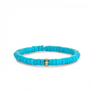 Gold & Diamond Tiny Daisy Rondelle on Turquoise Heishi