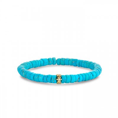 Gold & Diamond Tiny Daisy Rondelle on Turquoise Heishi