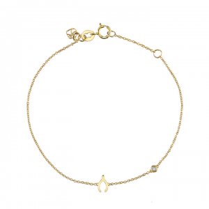 Gold Plated Sterling Silver Wishbone Bracelet with Bezel Set Diamond