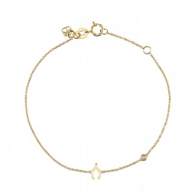 Gold Plated Sterling Silver Wishbone Bracelet with Bezel Set Diamond