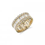 Gold Baguette & Round Bezel Diamond Stacked Eternity Ring