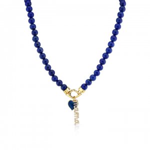 Gold & Diamond Mama Heart Lapis Necklace