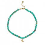 Gold & Diamond Tiny Butterfly on Natural Turquoise Anklet