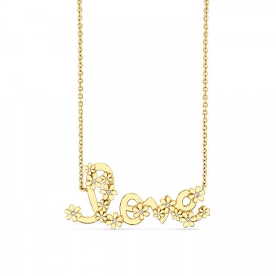 Gold & Diamond Daisy Love Script Necklace