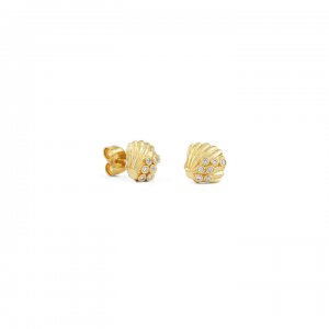 Gold & Diamond Clam Shells Stud