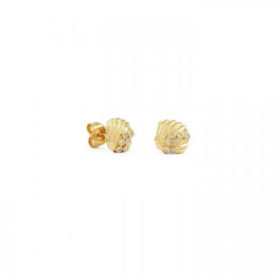 Gold & Diamond Clam Shells Stud