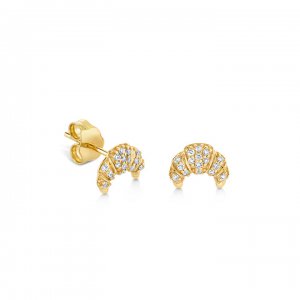 Gold & Diamond Small Croissant Stud