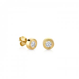 Gold & Diamond Fluted Single Stone Stud