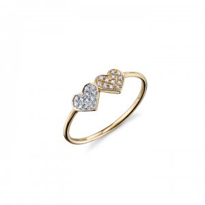 Two-Tone Gold & Diamond Double Heart Ring