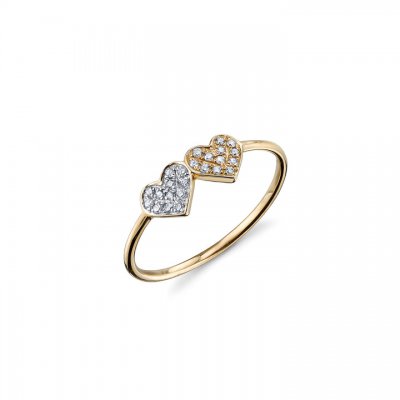 Two-Tone Gold & Diamond Double Heart Ring