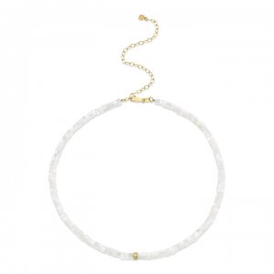 Gold & Diamond Rondelle Mother Of Pearl Heishi Choker