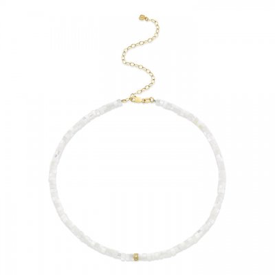 Gold & Diamond Rondelle Mother Of Pearl Heishi Choker