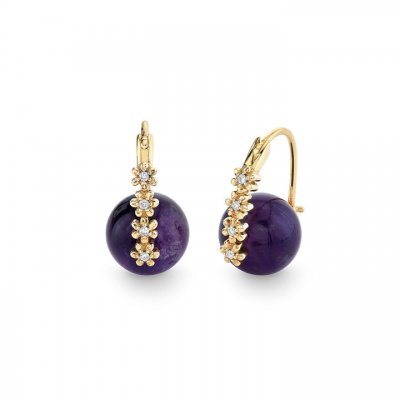 Gold & Diamond Tiny Daisy Amethyst Earrings